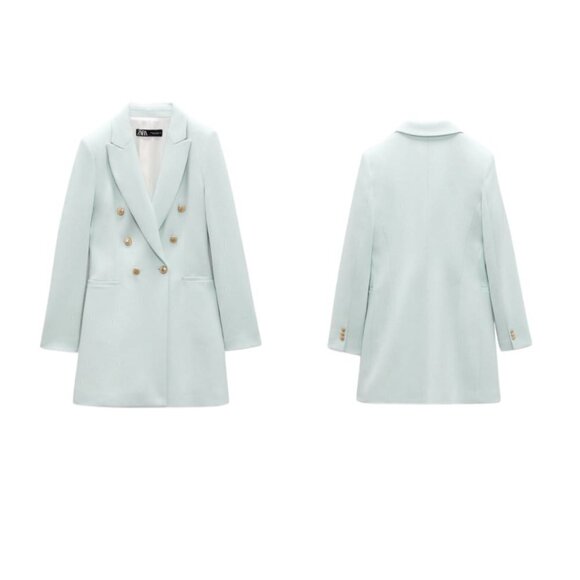 Zara Jackets & Blazers - ZARA LONG DOUBLE-BREASTED BLAZER LIGHT GREEN | 2368/782 SIZE XS